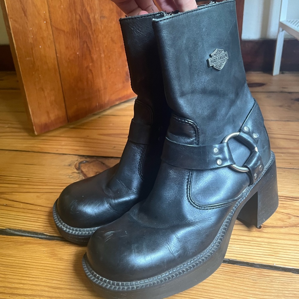 Harley Davidson Womens Black Harness Buckle Boots